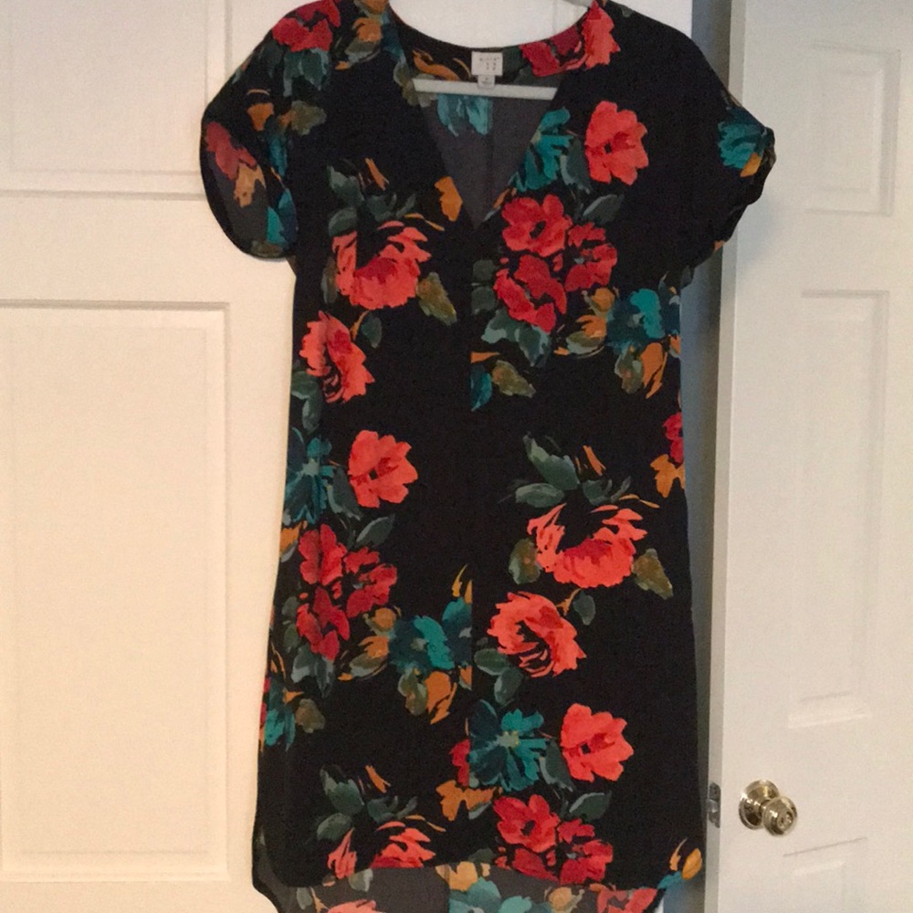 Winter floral silk shift dress